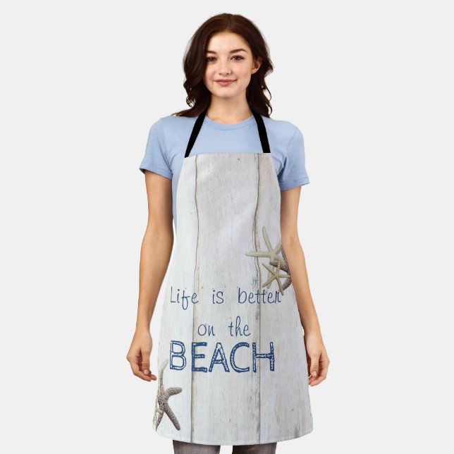 Delantal Textura De Madera Adorable, Starfish, Beach (Gastado)