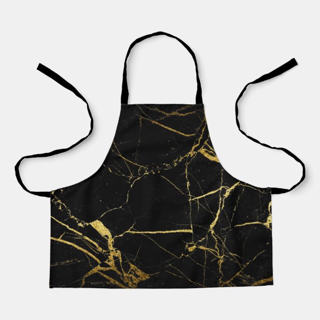 Delantal Textura de mármol negro y oro de lujo (Anverso)