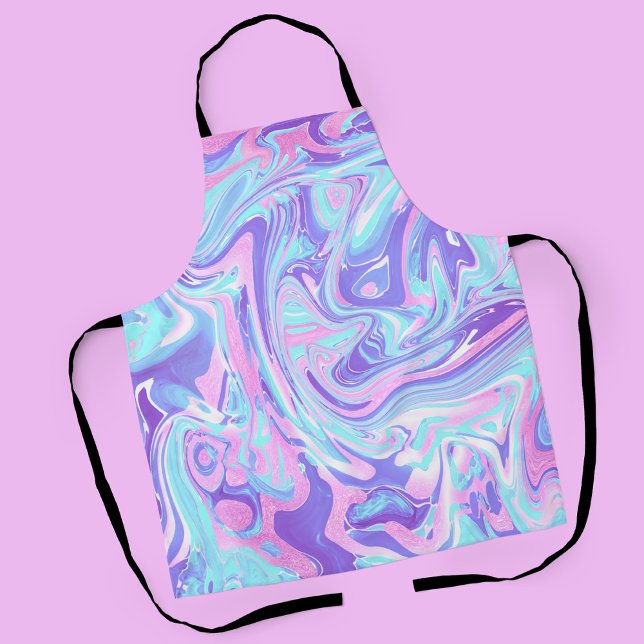 Delantal Textura líquida de Mármol Azul y Morado Pastel (Pastel Blue & Purple Marble Apron)