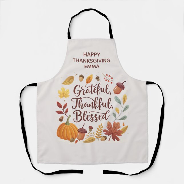 Delantal Thankful Grateful Blessed Thanksgiving Fall (Anverso)