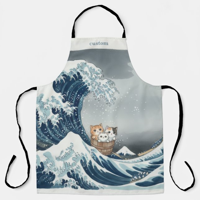 Delantal The Great Wave off Kanagawa with Cute Kittens (Anverso)