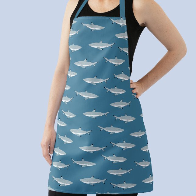 Delantal Tiburón negro de arrecife (Fun Black Tipped Reef Shark pattern teal green apron)