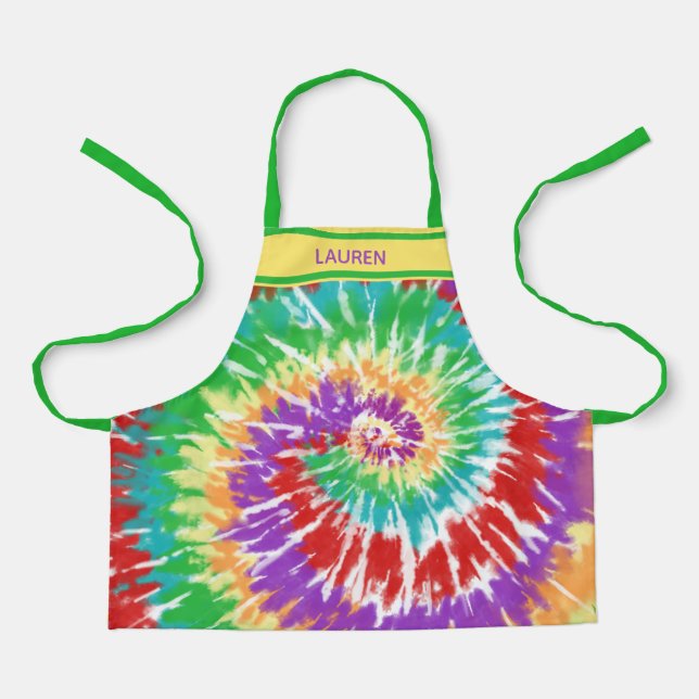 Delantal Tie Dyed Rainbow Swirl - Niños personalizados (Anverso)