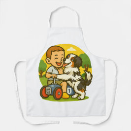 Delantal Tiempo de juego de cachorro lindo y niño