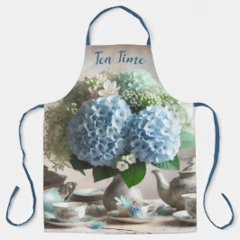 Delantal Tiempo de té Azul Hidrangea Floral