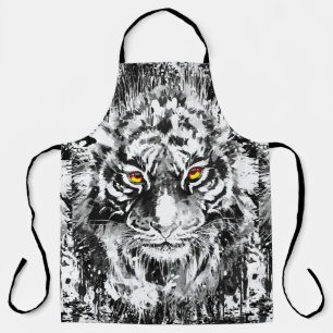 Delantal Tiger Apron   Dibujo de tigres   Blanco y negro