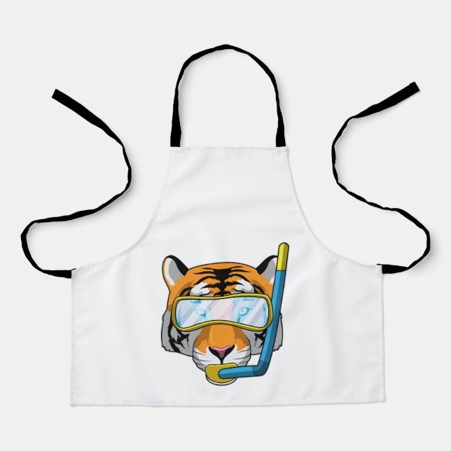 Delantal Tigre como buzo con tubo de buceo (Anverso)