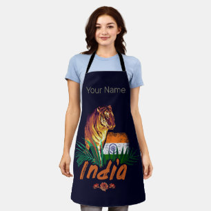 Delantal Tigre de la India con bandera retro Lotus souvenir