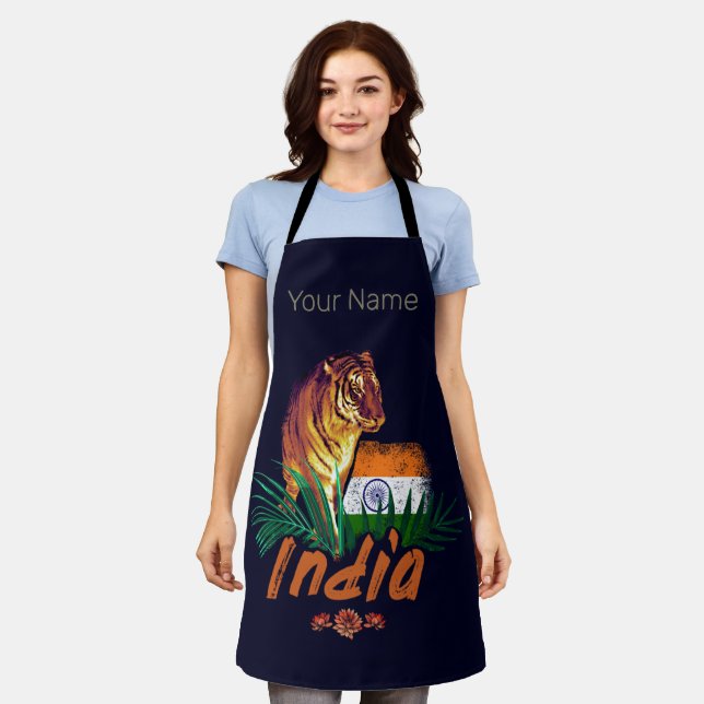 Delantal Tigre de la India con bandera retro Lotus souvenir (Gastado)