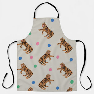 Delantal tigre pintado a mano y puntos de polka coloridos