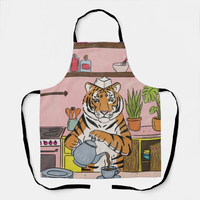 Delantal Tigre preparando té (Anverso)