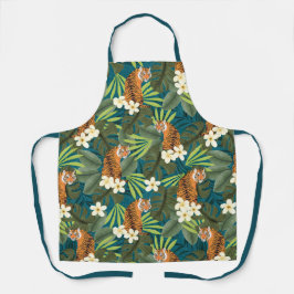 Delantal Tigre tropical Verde azulado de selva de palma en