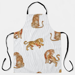 Delantal Tigres salvajes: Patrón animal acuarela.
