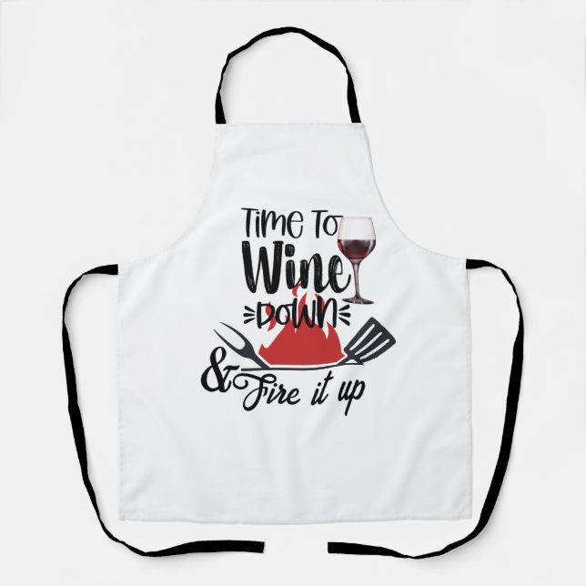 Delantal Time To Wine Wind Down Chef Apron - BBQ Gift (Anverso)