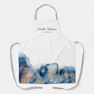 Delantal Tinta de acuarela líquida azul y dorada moderna