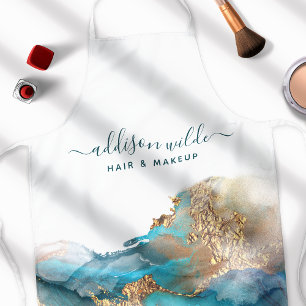 Delantal Tinta de acuarela líquida de arte moderno azul y d