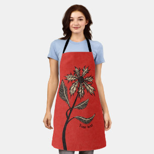 Delantal Tinta Gótica Retro De Flor Vintage Rojo Y Negro Te