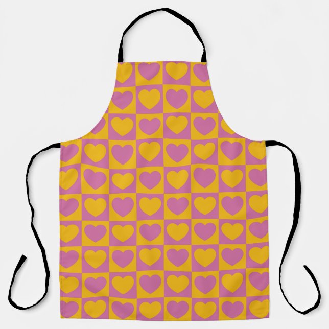 Delantal Tiny hearts chess grid seamless pattern. Cute litt (Anverso)