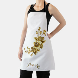 Delantal Tipografía de Purpurina Floral Dorada de Lujo