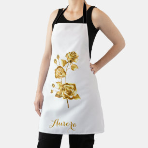 Delantal Tipografía de Purpurina Floral Dorada de Lujo