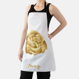 Delantal Tipografía de Purpurina Floral Dorada de Lujo