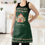 Delantal Tipografía de vacaciones rusticas verdes de pan de<br><div class="desc">Aquí hay una forma maravillosa de añadir a la diversión de sus vacaciones horneando. Añade brillo extra a tus aventuras culinarias vacacionales cuando usas este delantal adorable, caprichoso, de moda, sencillo, moderno, de nombres de Navidades personalizados. Una bonita casa de jengibre, árboles de galletitas, estrellas, corazones y dulces y una...</div>