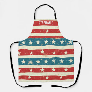 Delantal Tiras rojas, blancas y azules de época con estrell