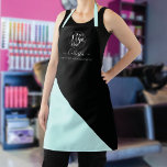 Delantal Título del patrón de bloque de color del logotipo<br><div class="desc">Esta moderna y sencilla plataforma de negocios es perfecta para cualquier peluquero, maquillador, uñas, esteticista, esteticista, panadero, cocinero y muchas más profesiones. Incluye un lugar para tu logo en la parte superior, con tu nombre y título encima de un fondo de corte diagonal negro y verde menta. Simplemente reemplaza tu...</div>