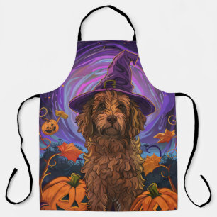 Delantal Tocante Goldendoodle Perro Halloween Calabaza de B