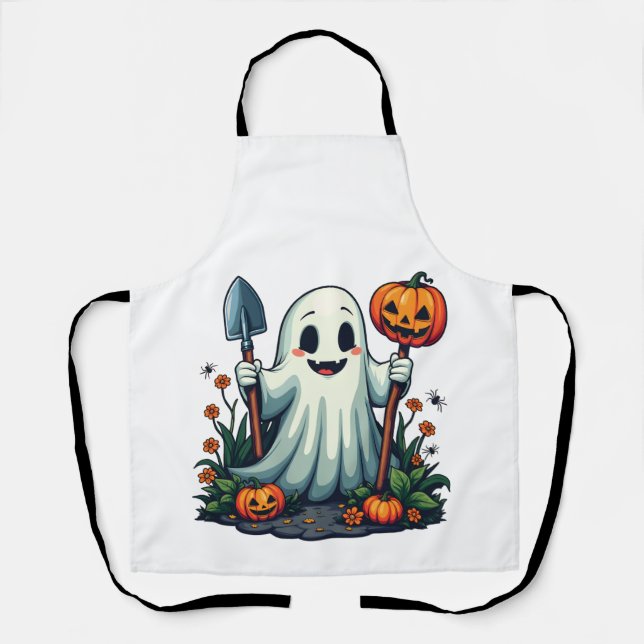 Delantal Tocante Halloween Otoño Gardening Ghost Pumpkin (Anverso)