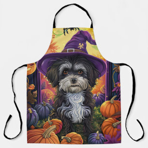 Delantal Tocante Perro Havanés Halloween Bruja Y Calabaza