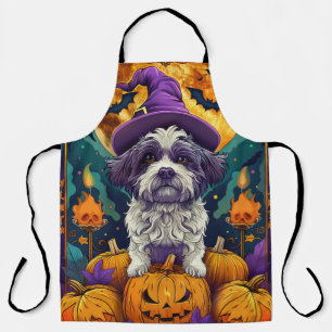 Delantal Tocante Shih Tzu Perro Halloween Bruja Y Calabaza