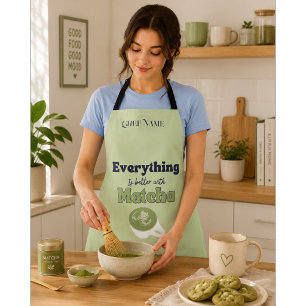 Delantal Todo es mejor con matcha ,Té Verde Matcha