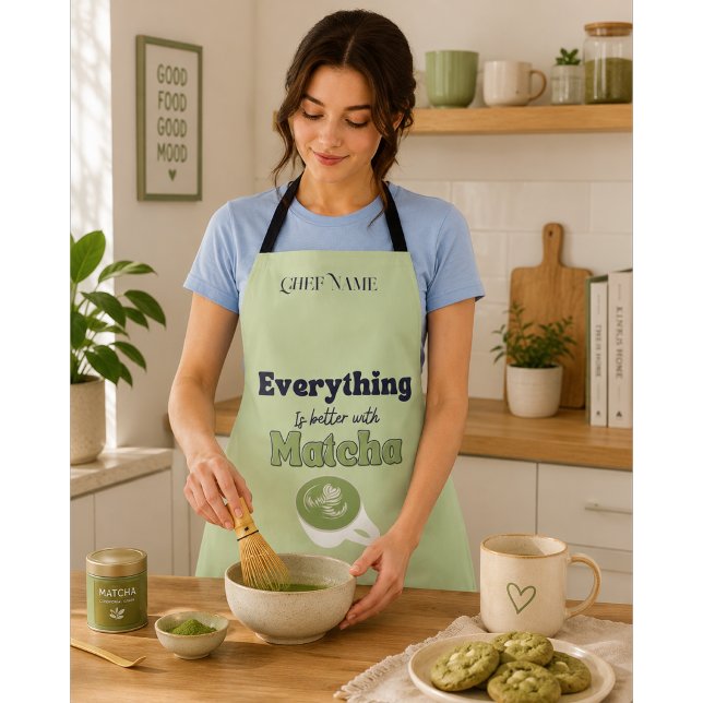 Delantal Todo es mejor con matcha ,Té Verde Matcha (Subido por el creador)
