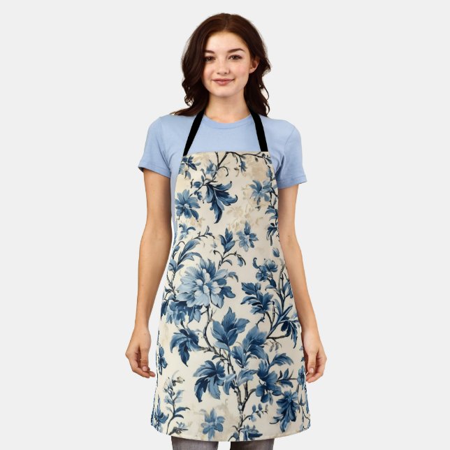 Delantal Toile azul del país francés (Gastado)
