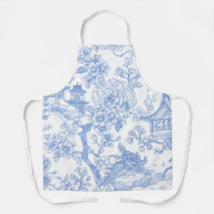 Delantal Toile de Chinoiserie Azul Dragón Flor de Cerezo