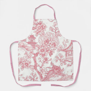 Delantal Toile de Chinoiserie Rosa Dragón Flor de Cerezo