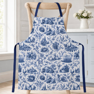 Delantal Toile de Francia Azul Patrón de Rama de Rosa Campe