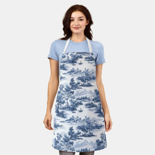 Delantal Toile de jouy, china azul, porcelana, sauce azul