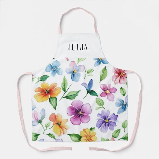 Delantal Toile floral francés rosa personalizado (Anverso)