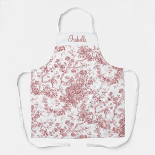 Delantal Toile floral grabado en francés rosado personaliza