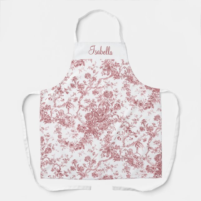 Delantal Toile floral grabado en francés rosado personaliza (Anverso)