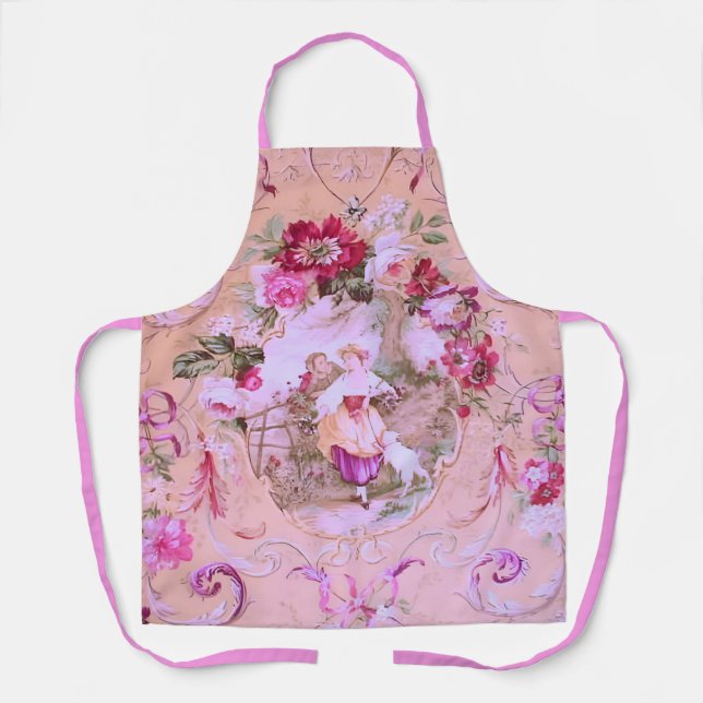 Delantal Toile victoriano antiguo Rococo estilo Floral Rosa (Anverso)
