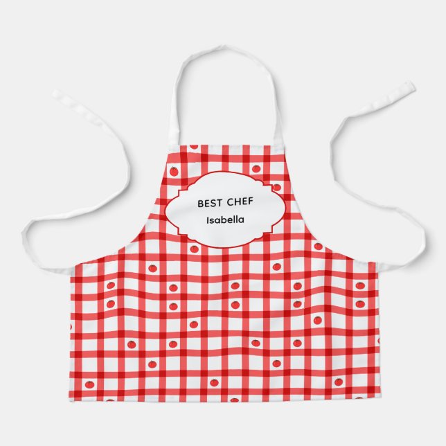 Delantal Tomates de Gingham Rojo Lindos Mejor Chef (Anverso)