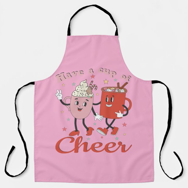 Delantal Tomen Una Copa De Alegres Navidades Rosa Retro (Anverso)