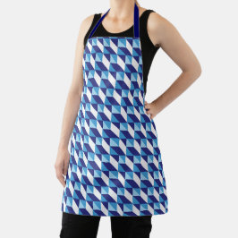 Delantal Tonos Retro Abstractos de Azul Patrón Geométrico