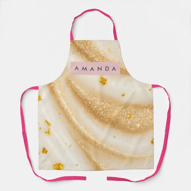 Delantal Torno de brillo dorado personalizado en blanco per (Anverso)