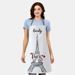 Delantal Torre Eiffel, París Francia Nombre personalizado A