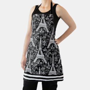 Delantal Torres Eiffel y flores negro