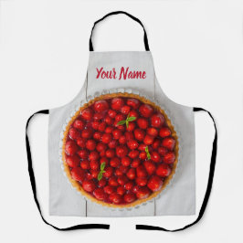 Delantal Torta de fresa con menta en madera blanca